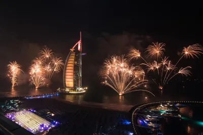New Year Celebration In Arabian Gulf in Marina with fantastic Fireworks