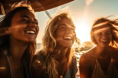 Boat party at sunset with DJ and open bar