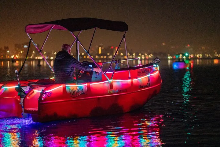 Glow Electric Boat night date experience in San Diego Bay