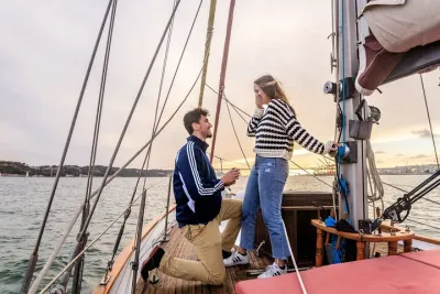 Marriage proposal on a Vintage Sailboat