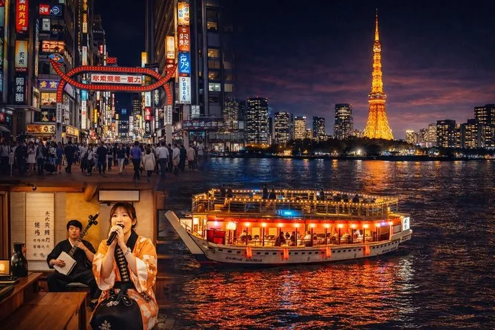 Tokyo Night Tour&Yakatabune Cruise,Sukiyaki,Shamisen&Tokyo Tower