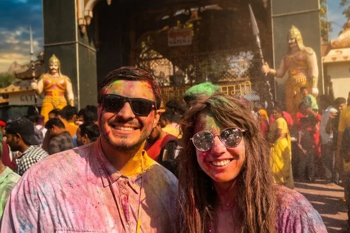 Tajmahal and sunlight with Holi celebration