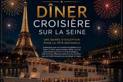 Dinner cruise, Eiffel Tower fireworks and live music