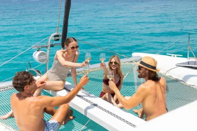 Luxury Athens Catamaran Cruise with Greek Meal & Drinks