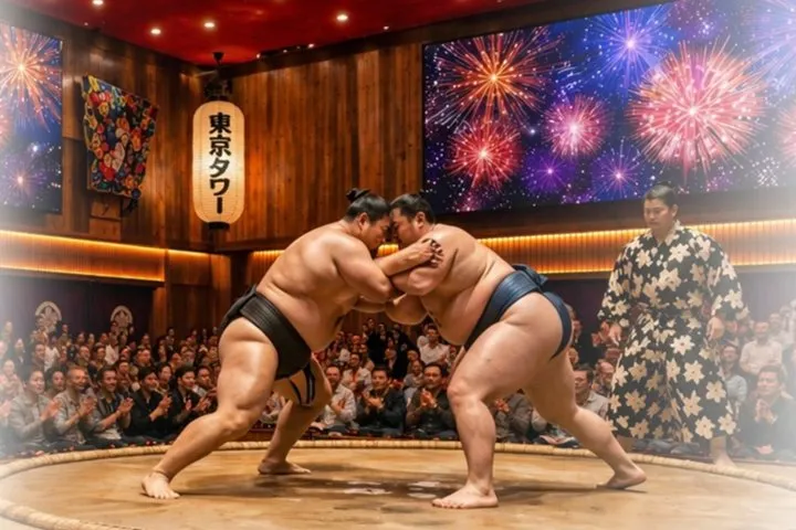 Sumo Show Experience at Tokyo Tower with Japanese Meal